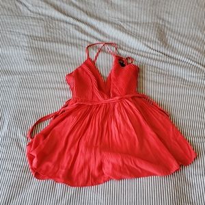 DO+BE Red Spaghetti Strap Pleated Romper Dress